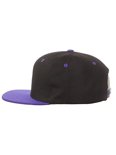 Original Team Coach Snapback Hat Classic Layered Arched Letters Flat Bill Cap - color: Black Purple Hat White Black Letters