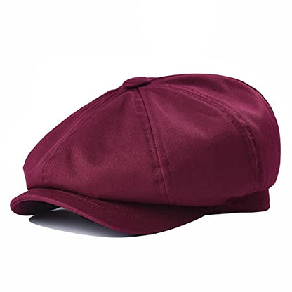 BOTVELA Men's Newsboy Flat Cap 100% Cotton Cabbie Hat - color: Burgundy, size: 7 1/8