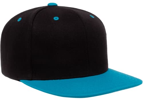Mrlahat 6089 Yupoong Yp by Flexfit 6-Panel Structured Flat Visor Classic Snapback Cap with Black Bandana - color: Black / Teal
