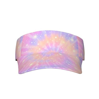 Unisex Sports Sun Visor Hats Adjustable Lightweight Packable Printed Empty Top Cap for Running Pickleball Golf Tennis - color: Pastel Pink Purple Tie Dye