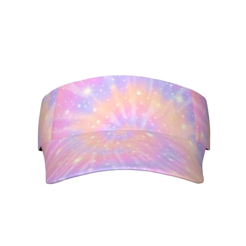 Unisex Sports Sun Visor Hats Adjustable Lightweight Packable Printed Empty Top Cap for Running Pickleball Golf Tennis - color: Pastel Pink Purple Tie Dye