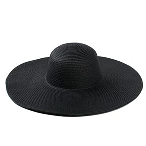 Big Beach Hats for Women Foldable Summer Wide Brim Packable Oversized Sun Hat Lady Girl Travel Straw Cap - color: Black