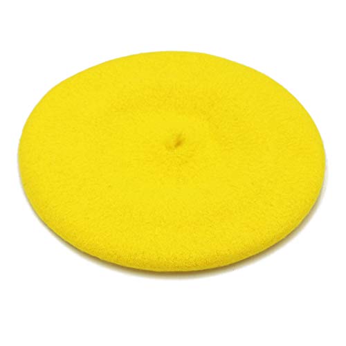 Wheebo Wool Beret Hat,Solid Color French Style Winter Warm Cap for Women Girls Lady - color: Lemon Yellow