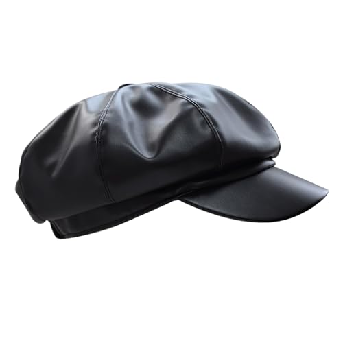 Women Newsboy Hats 8 Panel Vintage PU Leather Visor Beret Baker boy Cap Cabbie Hat for Women/Men