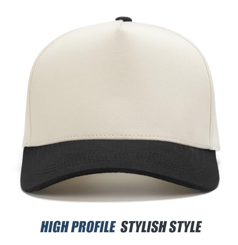MEINICY Vintage Trendy Trucker Hat, 5-Panel Plain Snapback Hat - color: Beige Black