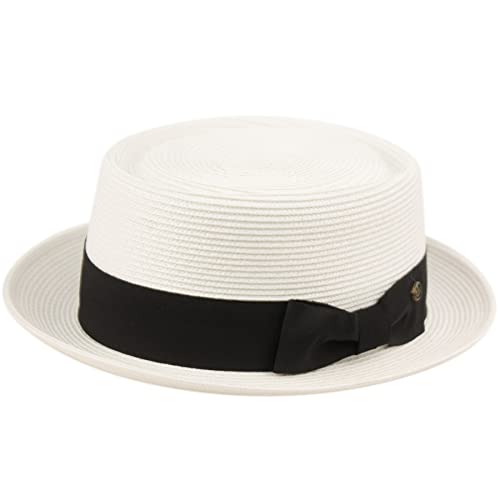 Men's Fancy Summer Straw Pork Pie Derby Fedora Upturn Brim Hat - color: F2811white, size: Small-Medium
