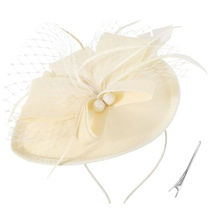AQOKKA Women Fascinators Hats Flower Mesh Feathers Headband Clip - color: 1 Pc Church Fascinators : Black