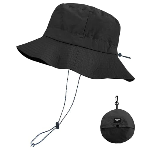PFFY Packable Sun Bucket Hat for Men Women Outdoor UV Protection Sun Hats - color: Black Bright