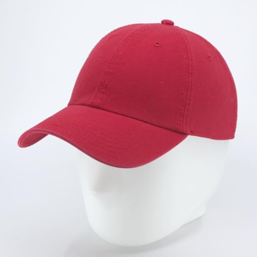 Washed Canvas Combed Cotton Unstructured Soft Crown Adjustable Dad Hat Baseball Cap - color: Washed Cotton Red