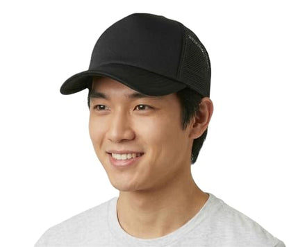 NYFASHION101 Plain Mesh Trucker Hat - Breathable 6-Panel Daily Snapback Cap, Customizable Ideal for DIY Embroidery & Patches - color: Black