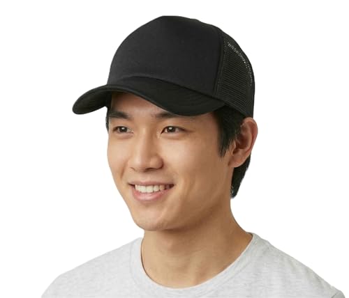 NYFASHION101 Plain Mesh Trucker Hat - Breathable 6-Panel Daily Snapback Cap, Customizable Ideal for DIY Embroidery & Patches - color: Black