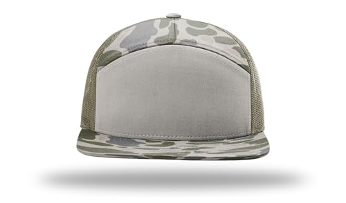 Richardson 168 168P Hat 7-Panel Trucker Cap Hi-Pro Snapback Cap Camo Hat Adjustable Baseball Hat Blank Hat Bulk Hats - color: Marsh Duck Camo/Loden