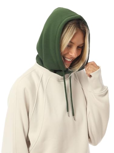 MixMatchy Women's Hooded Scarf Balaclava Fleece Lined Winter Beanie Hat - color: Hunter Green