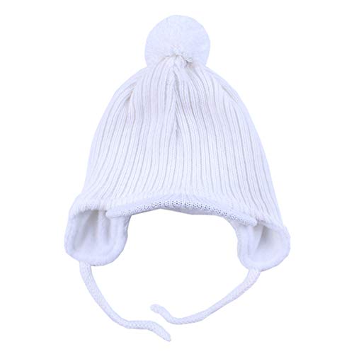 Toddler Fleece Beanie Winter Hat with Ear Flaps Baby Knit Hat with Visor - color: White, size: 1-2T