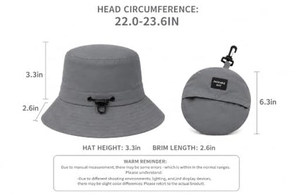 Packable Outdoor Bucket Hat – Lightweight Waterproof Quick-Dry Sun Hat for Hiking & Fishing - color: Grey