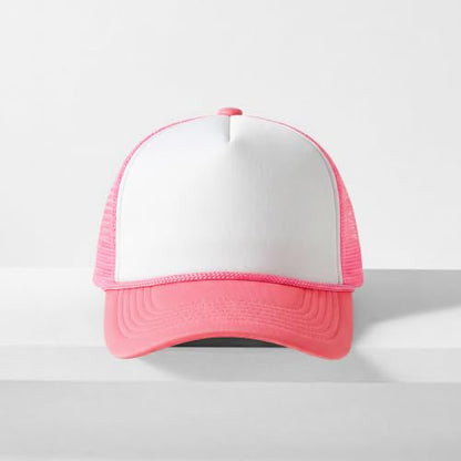CHOK.LIDS Blank Foam Trucker Hat, Retro Mesh Rope Snapback Cap, Men Women - color: Curved Brim (White/Light Pink)