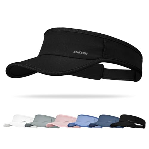 Sukeen Sports Sun Visor Women Men Lightweight Quick-Dry Visor Hat with Sunglasses Slots Athletic Visor for Golf, Tennis - color: Black