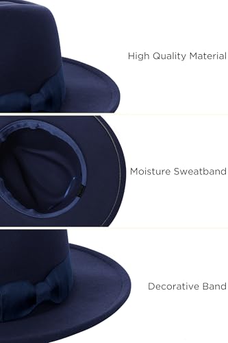 BABEYOND 1920s Fedora Hat for Men Gatsby Wide Brim Hat Felt Panama Cap - color: Navy Blue