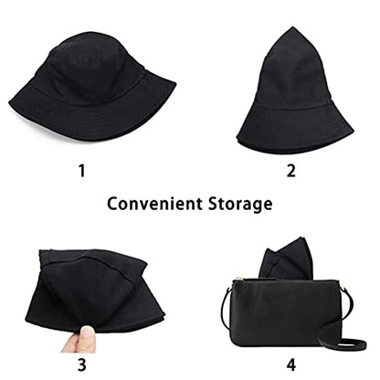 Unisex Bucket Hat Beach Sun Hat Aesthetic Fishing Hat for Men Women Teens, Reversible Double-Side-Wear - color: Black