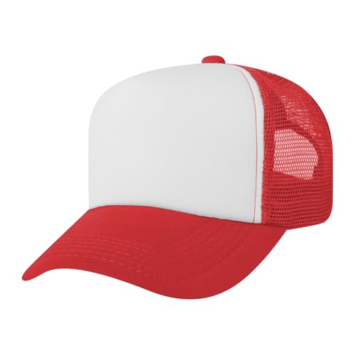 TOPTIE Kids Trucker Hat 5-Panel Foam Front Snapback Cap (Ages 3-7) - color: Red/White