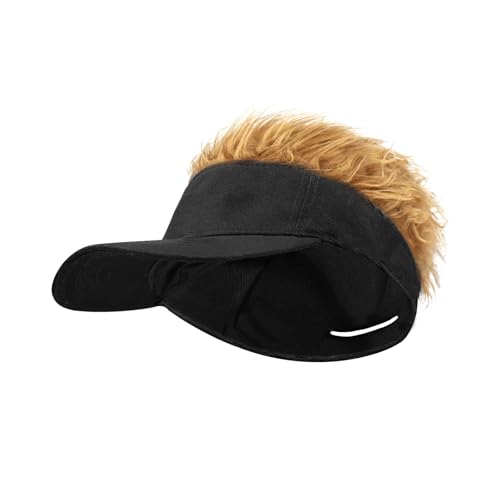 Mens Novelty Sun Visor Beach Hat Short Hair Wigs UV Protection Adjustable Golf Dad Cap Funny Hip Hop Rave Party Trucker Hat - color: Black & Brown