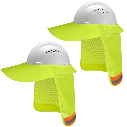 Hard Hat Sun Shade, Full Brim Mesh Neck Sun Shield with Reflective Strip, High Visibility Visor Neck Shade for Hard Hat Accessories, 2 Packs Yellow - color: Yellow
