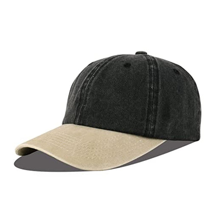 LANGZHEN Unisex Baseball Cap 100% Cotton Fits Men Women Washed Denim Adjustable Dad Hat - color: Black Mixed With Khaki