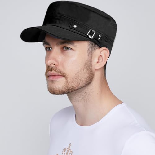 Unisex Army Cadet Cap Military Flat Top Basic Baseball Caps - color: Black