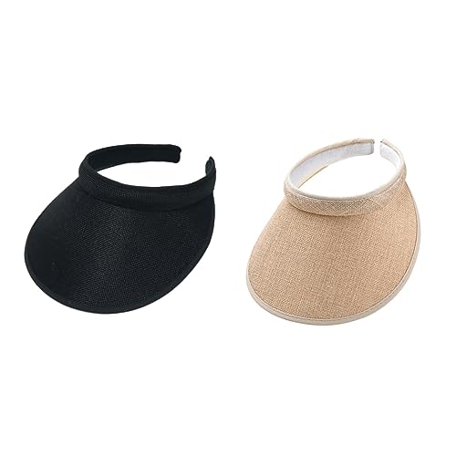 Cloth Covered Slip-On Visor for Women, Adjustable Cap Sports Sun Visors for Men - color: Black/Beige