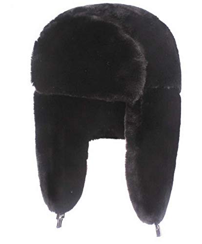 Brcus Women Russian Ushanka Trapper Pilot Aviator Cap Winter Windproof Ski Hat - color: Black
