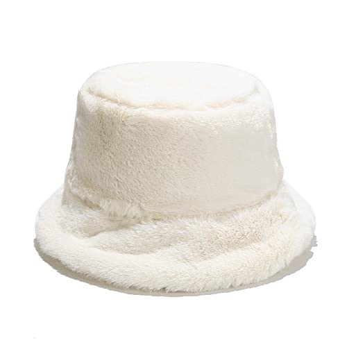 Dirholl Women's Winter Faux Fur Fuzzy Warm Bucket Hat - color: Beige White
