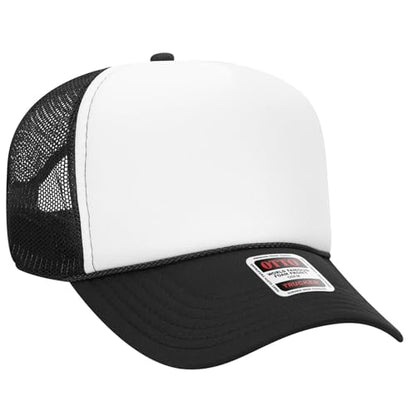 OTTO Cap 5 Panel High Crown Foam Front Mesh Back Trucker Hat, One Size - color: 031603 - Blk/Wht/Blk