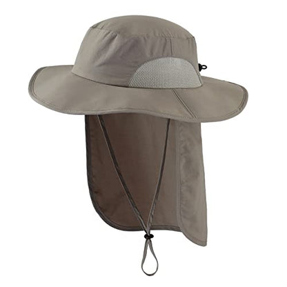 Home Prefer Outdoor UPF50+ Mens Sun Hat with Neck Flap Womens UV Protection Hat Wide Brim Safari Fishing Hiking Gardening Hat - color: Cool Grey