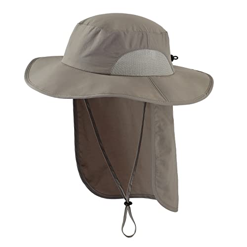 Home Prefer Outdoor UPF50+ Mens Sun Hat with Neck Flap Womens UV Protection Hat Wide Brim Safari Fishing Hiking Gardening Hat - color: Cool Grey