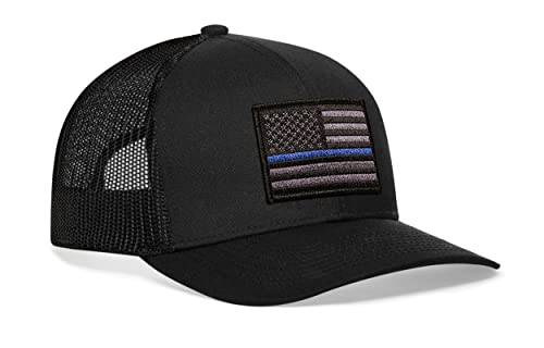 HAKA American Flag Hat | USA Mesh Trucker Snapback Comfort Baseball Cap - color: Black, style: Thin Blue Line (Grey Stripes)