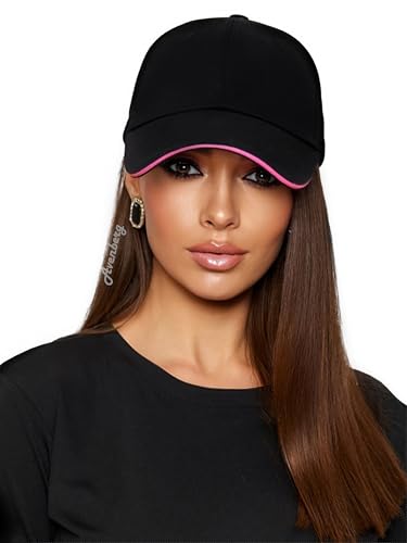Sandwich Brim High Crown Baseball Cap – Logo-Free – Deep Fit Structured Hat for Men & Women – Minimalist Design - color: Black / Pink (Fuchsia)