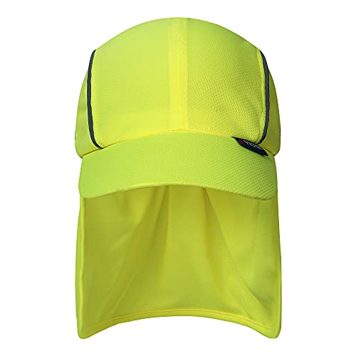 A-SAFETY Mens UV Sun Protection Work Cap Safari Hike Cap with Reflective Neck Flap Fishing Orang Yellow Hat - color: Yellow