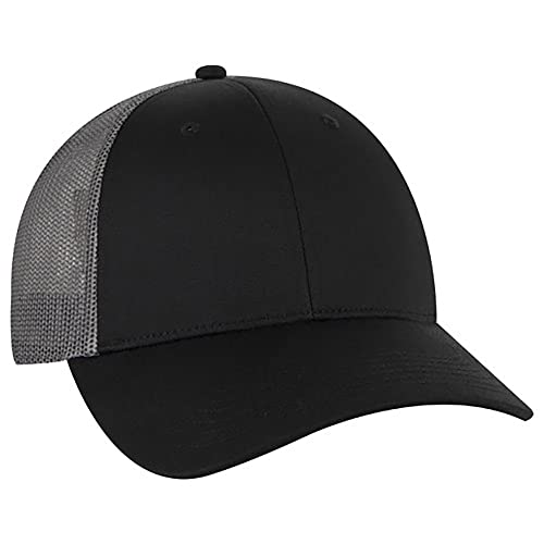 Ashen Fane 6 Panel Blend Twill Structured Low Profile Mesh Back Snapback Trucker Hat - color: Blk/Blk/Ch.gry