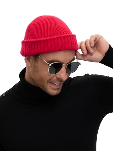 Wool Short Fisherman Beanie for Men Women Double Cuffed Skull Caps - color: 1pcs-red
