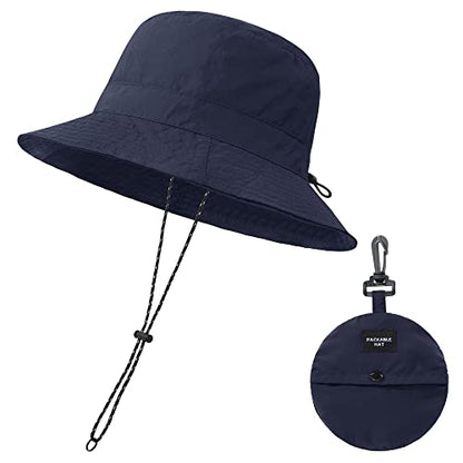 Waterproof Bucket Hat for Women Men Rain Hat Wide Brim Packable Sun Hat UV Protection Summer Beach Fishing Hiking Safari Hat - color: Navy