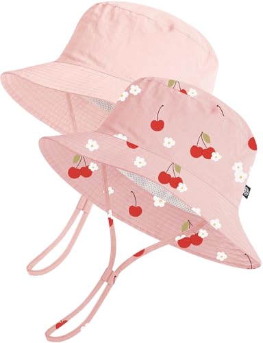 Toddler Bucket Hats UPF 50+ Baby Sun Hat Adjustable Kids Sun Protection Summer Hat Wide Brim Beach Hat for Boys Girls 0-6Y - color: Pink_cherry, size: 0-6 Months