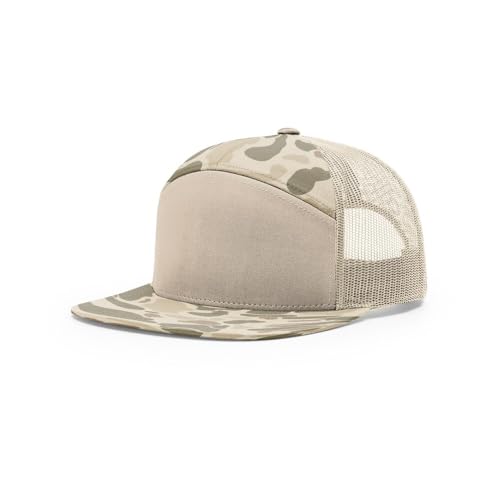 Richardson 168 Hi-Pro 7 Panel Adjustable Snapback Trucker Mesh Back Cap - color: Harvest Duck Camo/Sandstone