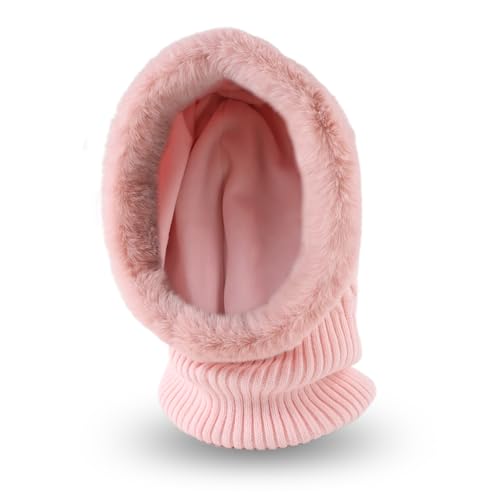 Winter Fleece Balaclava Warm Men Hood Hat Knit Women Hooded Scarf - color: Light Pink