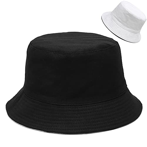 Unisex Bucket Hat Beach Sun Hat Aesthetic Fishing Hat for Men Women Teens, Reversible Double-Side-Wear - color: Black White