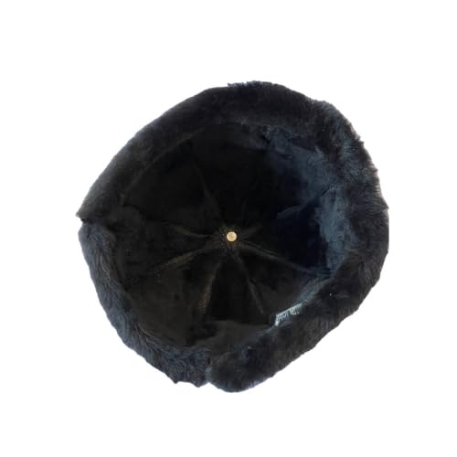 Lukkizara Winter Leather Hat Shearling Sheepskin Fur Beanie Hat - color: Black, size: Small