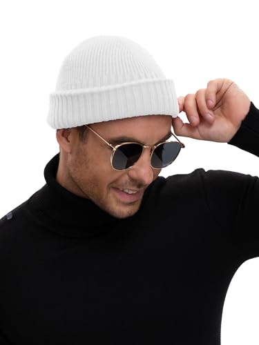 Wool Short Fisherman Beanie for Men Women Double Cuffed Skull Caps - color: 1pcs-white