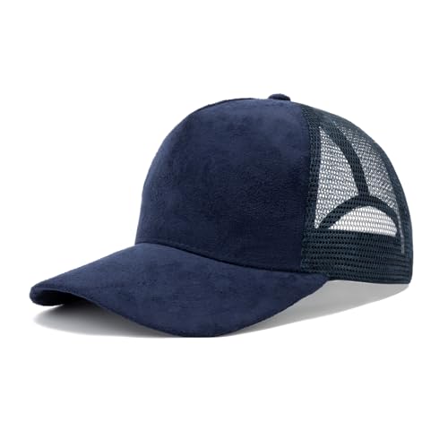 TopTie Suede Mesh Baseball Cap, Breathable Snapback Trucker Cap, 5-Panel Unisex Adjustable Sports Hat for Outdoor - color: Navy