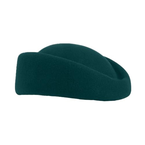 HIMESPORT Wool Felt Beret Derby Fascinator Hats for Women Ladies Church Tea Party Formal Wedding Pillbox Hat - color: Dark Green