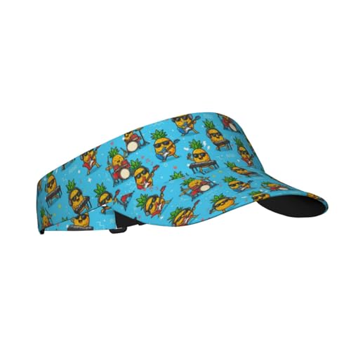 Unisex Sports Sun Visor Hats Adjustable Lightweight Packable Printed Empty Top Cap for Running Pickleball Golf Tennis - color: Funny Rocker Pineapple