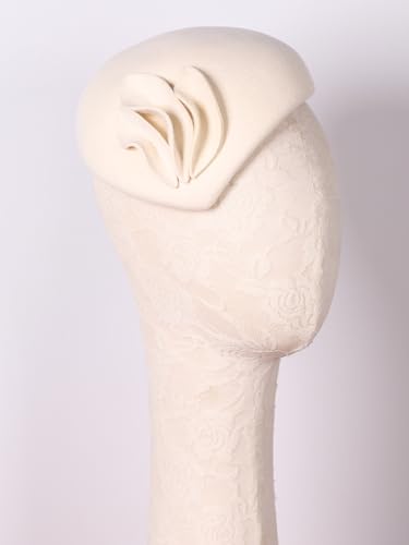HIMESPORT Wool Felt Fascinator Hats for Women Ladies Female Wedding Cocktail Tea Party Dress Pillbox Hat - color: White 2